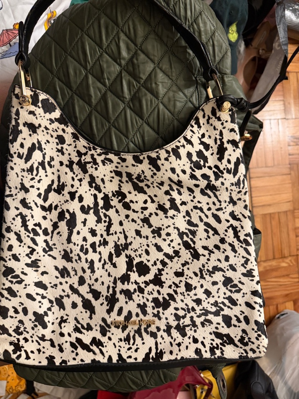 Michael Kors Black and Cream Dalmatian-Print Shoulder Bag